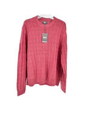DKNY Sweater Mens XL Burgundy Textured LS Crewneck Recycled Cotton Blend NWT